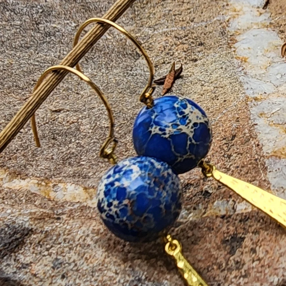 Natural Ocean Jasper 14K Gold plated Dangling Hypoallergenic Earrings